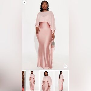 Fashion Nova Blush Pink Satin Maxi Gown with Capelet